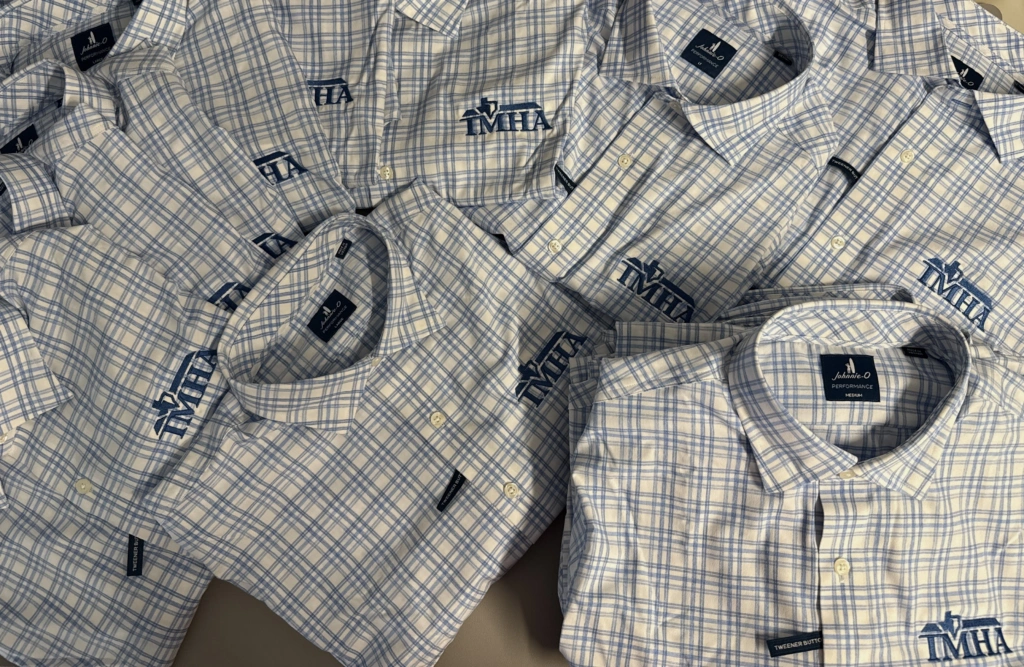 Plaid johnnie-O button-down shirts with the embroidered TMHA logo