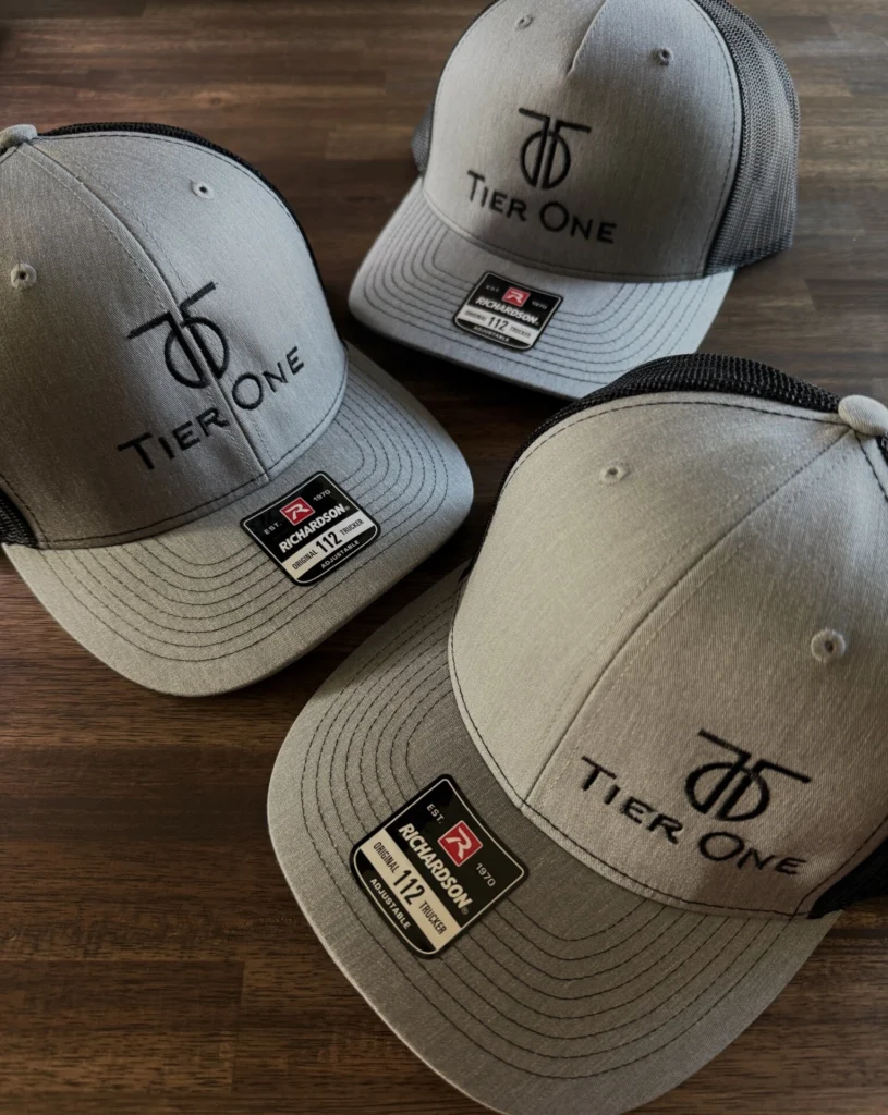 Richardson trucker caps with embroidered Tier One logo
